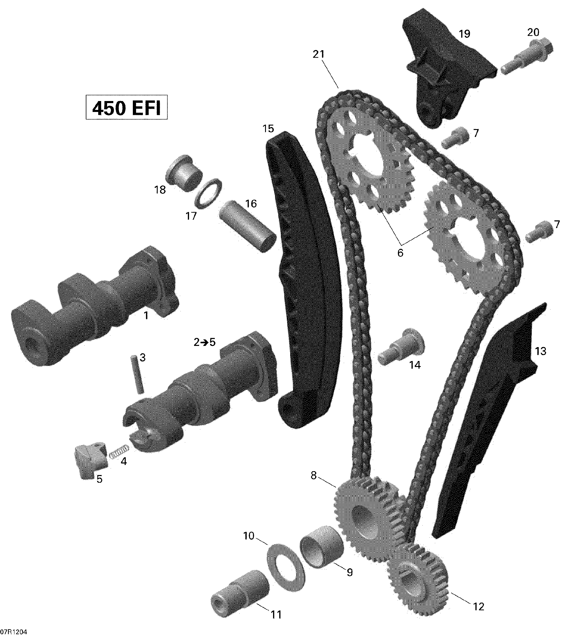 An Image of a Genuine Can-Am Parts Schematic Diagram showing the schematic - CAMSHAFTS AND TIMING CHAIN
