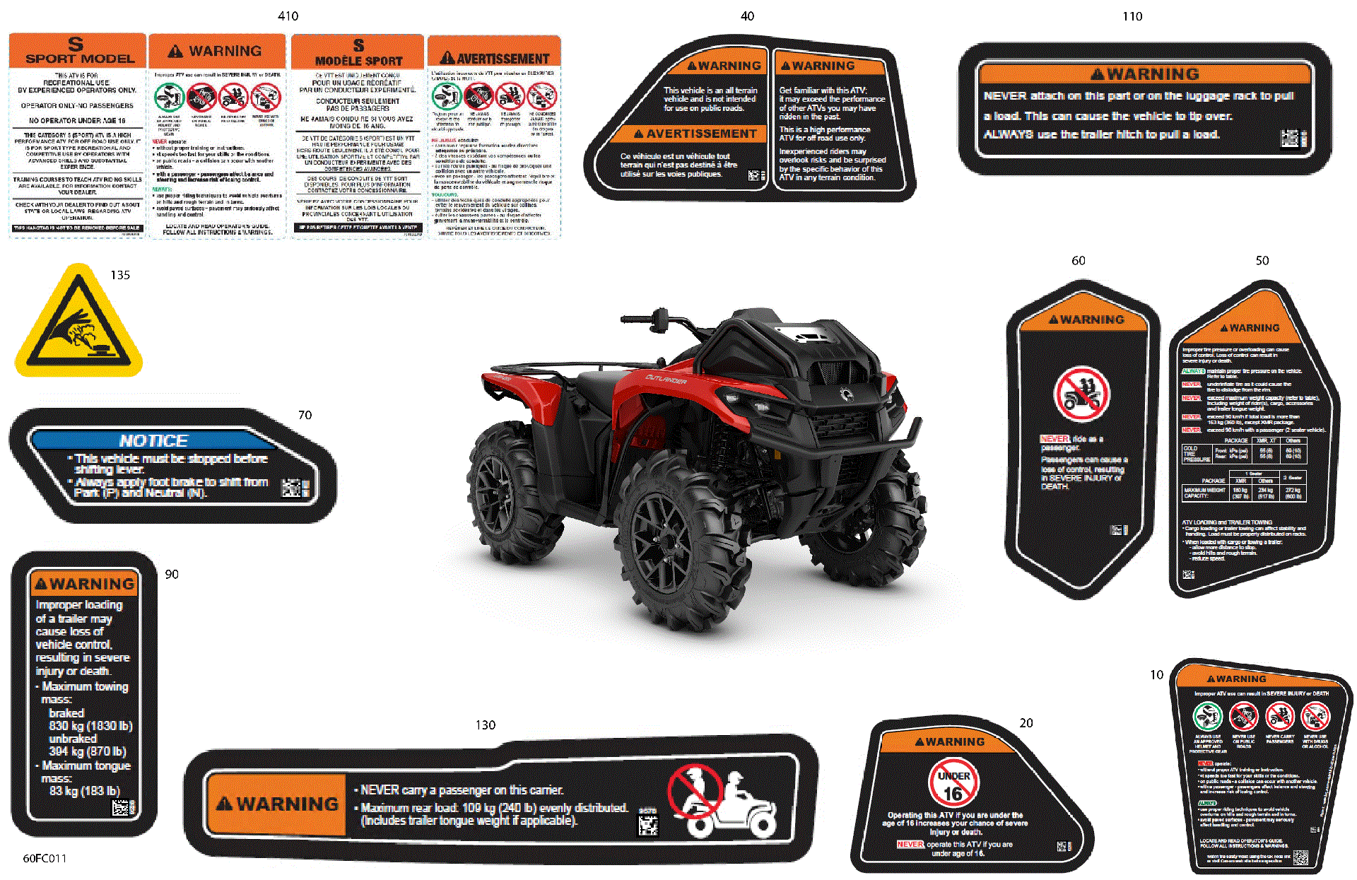 An Image of a Genuine Can-Am Parts Schematic Diagram showing the schematic - BODY - WARNING DECALS