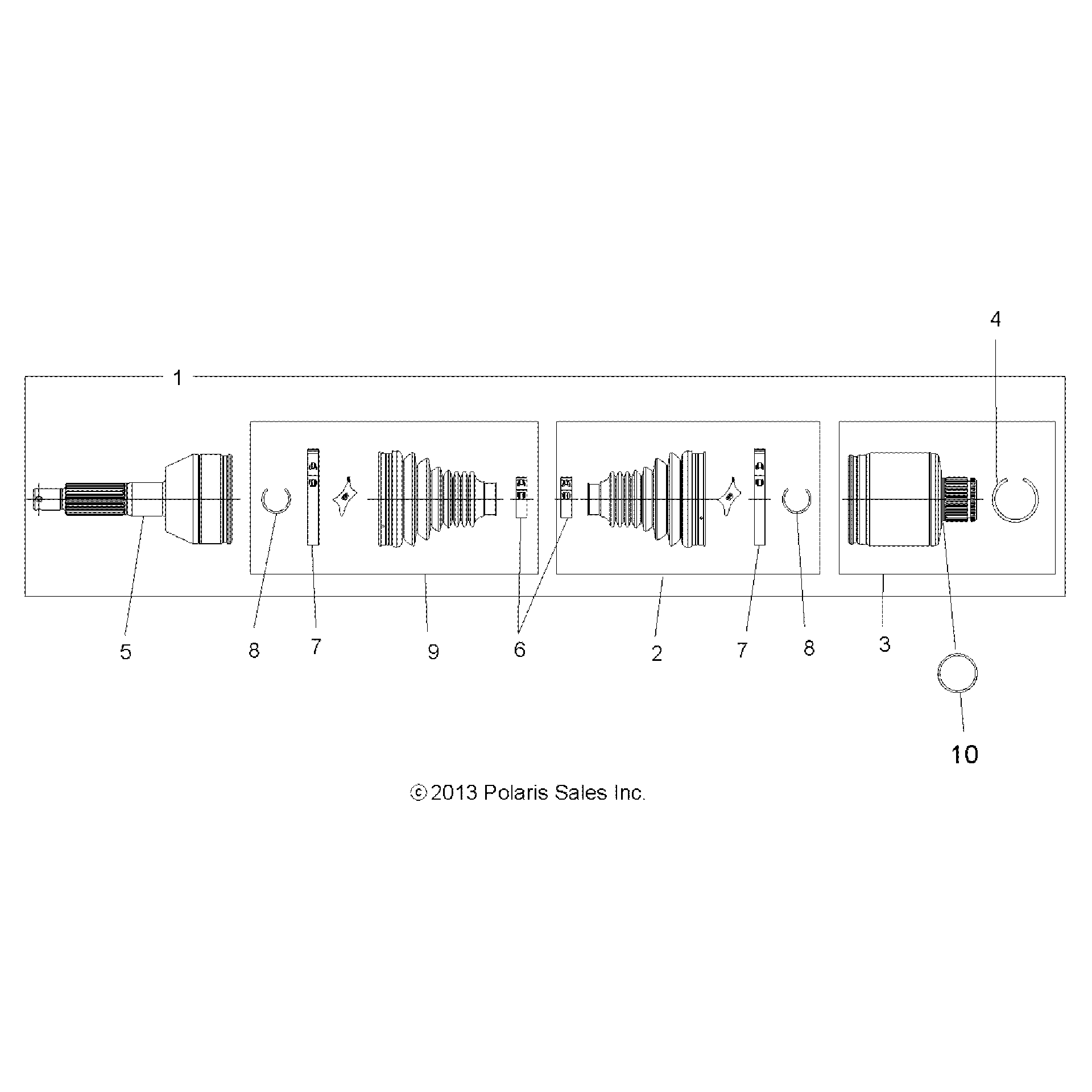 An Image of a Genuine Polaris Parts Schematic Diagram showing the schematic - DRIVE TRAIN: REAR DRIVE SHAFT - 2016 POLARIS SPORTSMAN 570 EFI UTE HD