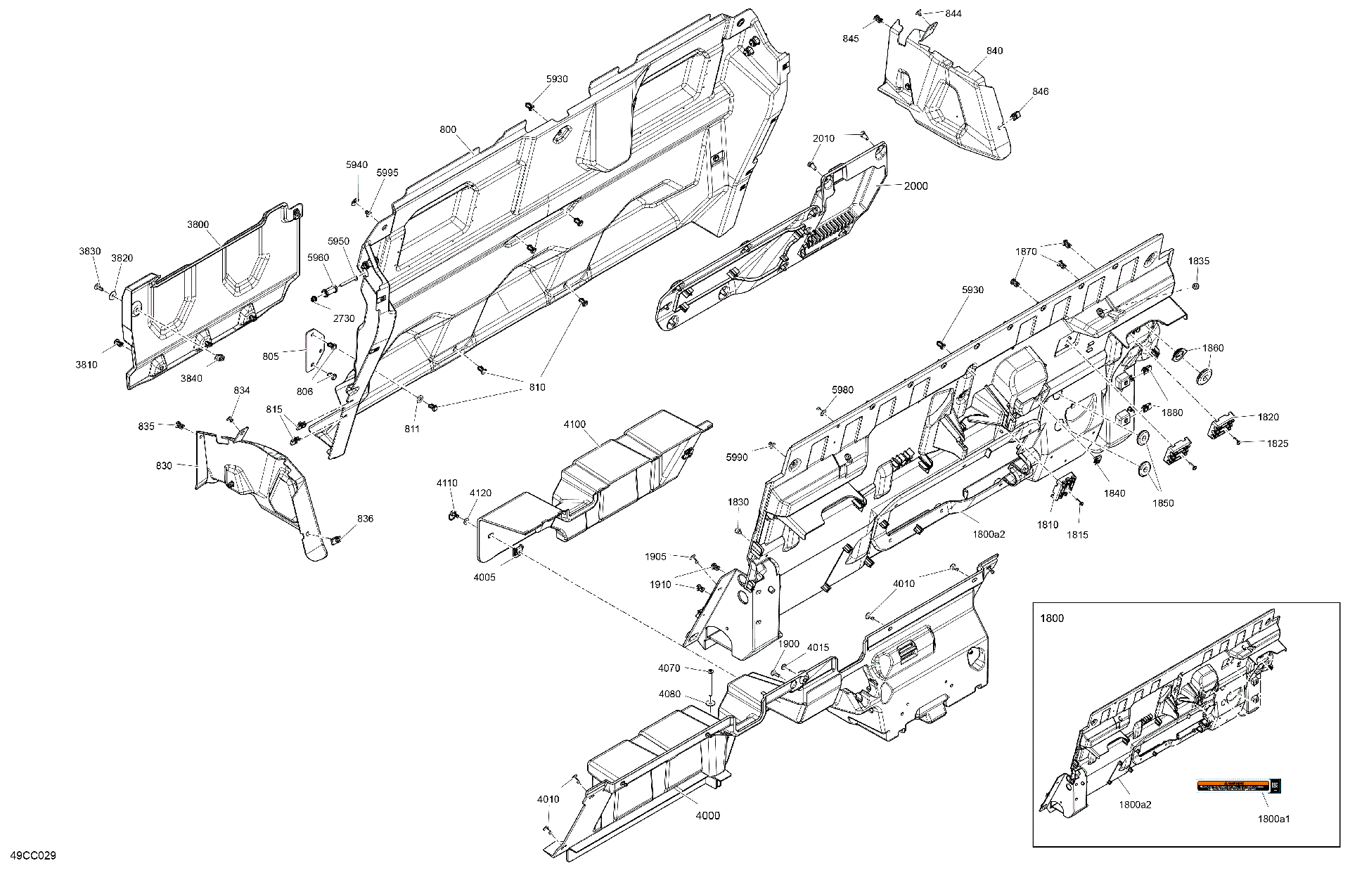An Image of a Genuine Can-Am Parts Schematic Diagram showing the schematic - CAB INTERIOR - BACK WALL