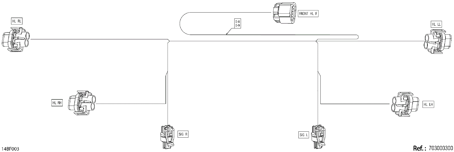 An Image of a Genuine Can-Am Parts Schematic Diagram showing the schematic - ELECTRIC - FRONT WIRING HARNESS - 710007250