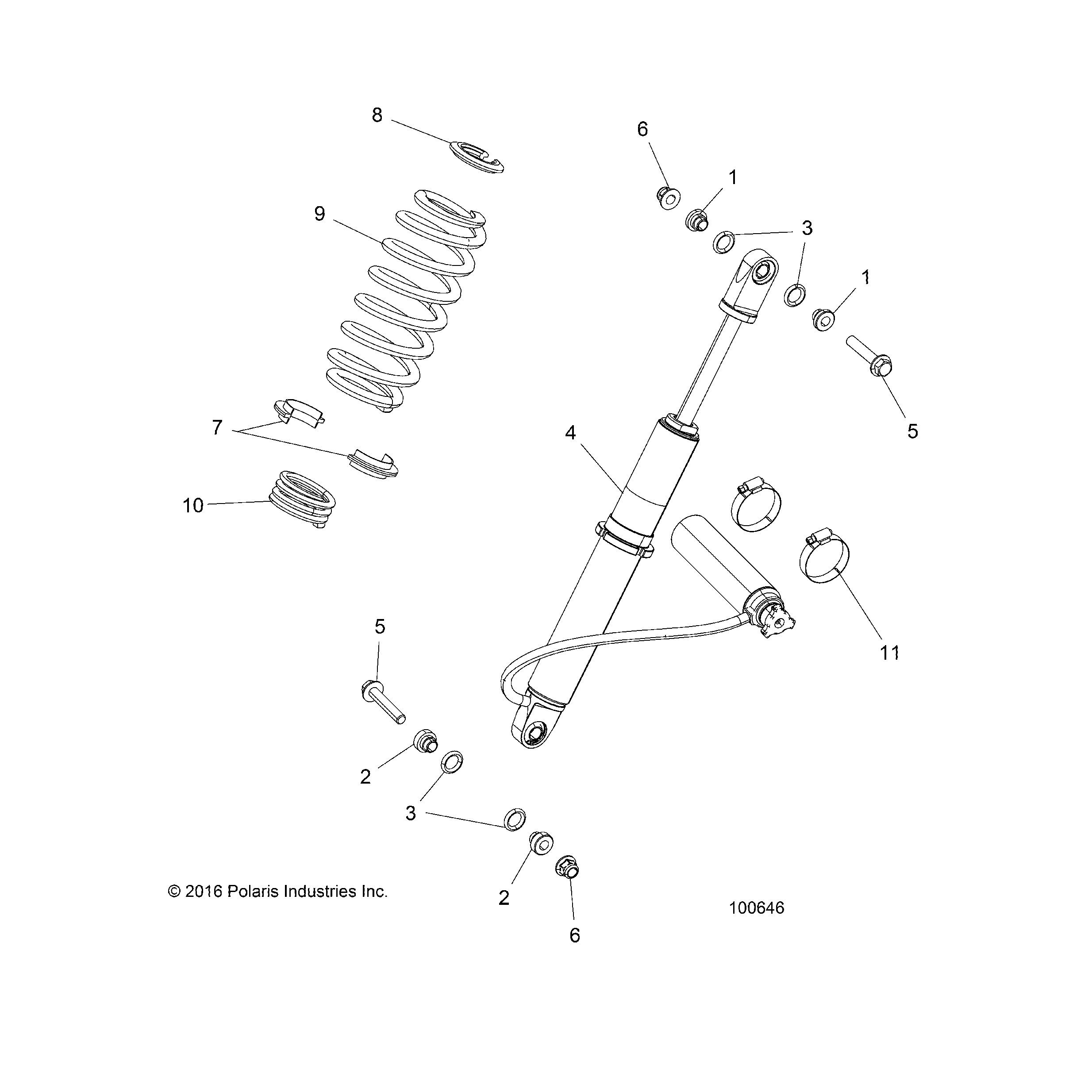 An Image of a Genuine Polaris Parts Schematic Diagram showing the schematic - SUSPENSION: REAR SHOCK MOUNTING - 2017 POLARIS ACE 900 EPS XC