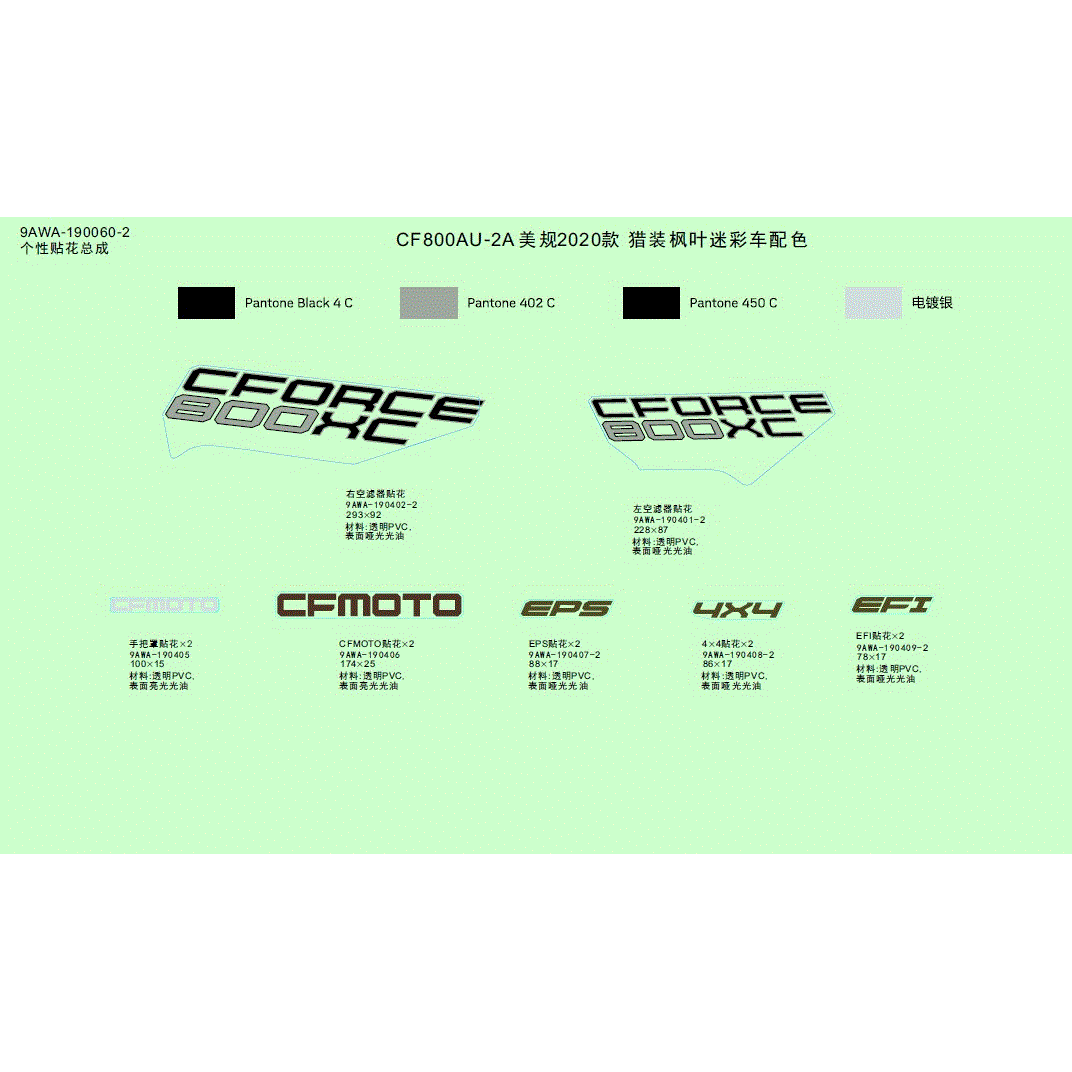 An Image of a genuine CFMOTO Parts Schematic Diagram showing the group - DECAL - 2020 CFMOTO CFORCE 800 XC