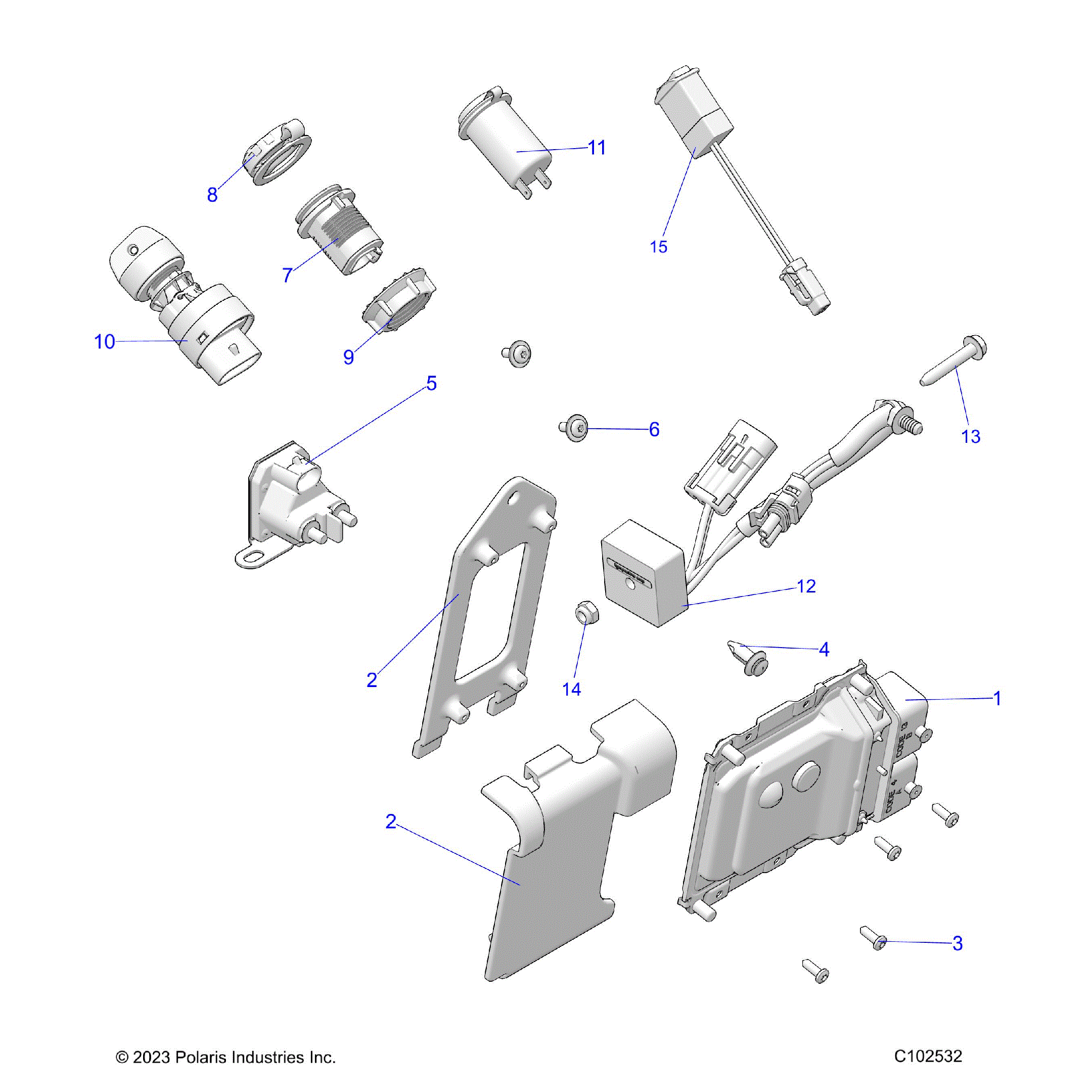 An Image of a Genuine Polaris Parts Schematic Diagram showing the schematic - ELECTRICAL: SWITCHES SENSORS and ECM - 2025 POLARIS SPORTSMAN TOURING 570 X2 EPS