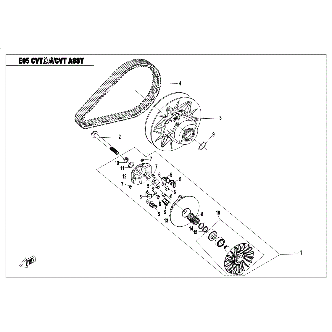 An Image of a Genuine CFMOTO Parts Schematic Diagram showing the schematic - CVT ASSY - 2017 CFMOTO UFORCE 500
