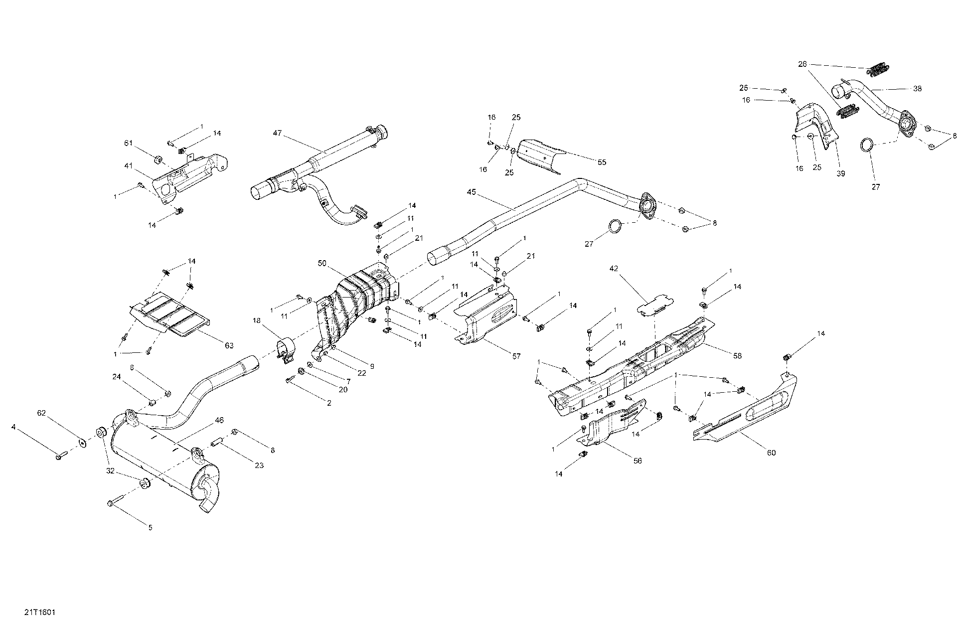 An Image of a Genuine Can-Am Parts Schematic Diagram showing the schematic - EXHAUST SYSTEM - ALL MODELS