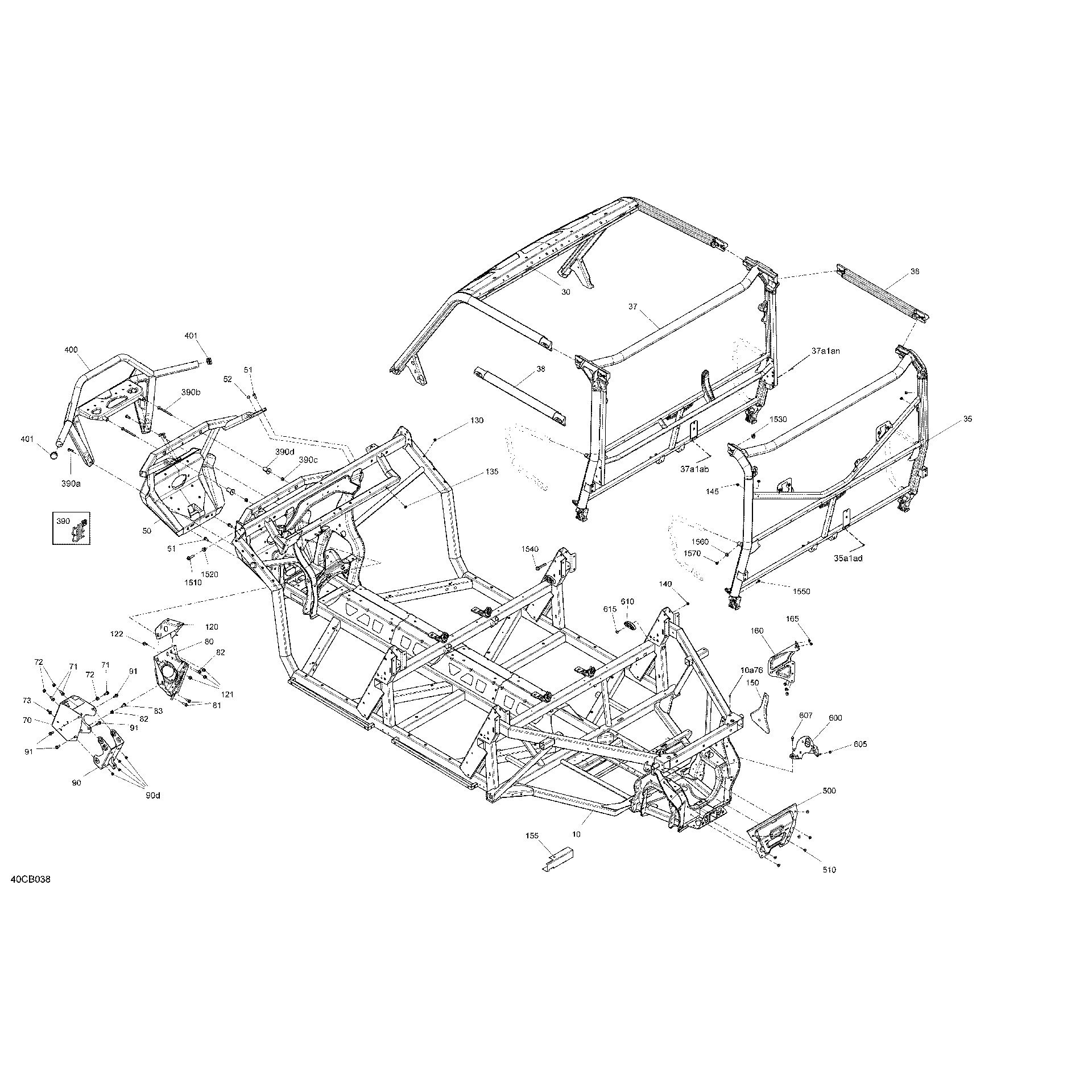 An Image of a Genuine Can-Am Parts Schematic Diagram showing the schematic - FRAME - SYSTEM