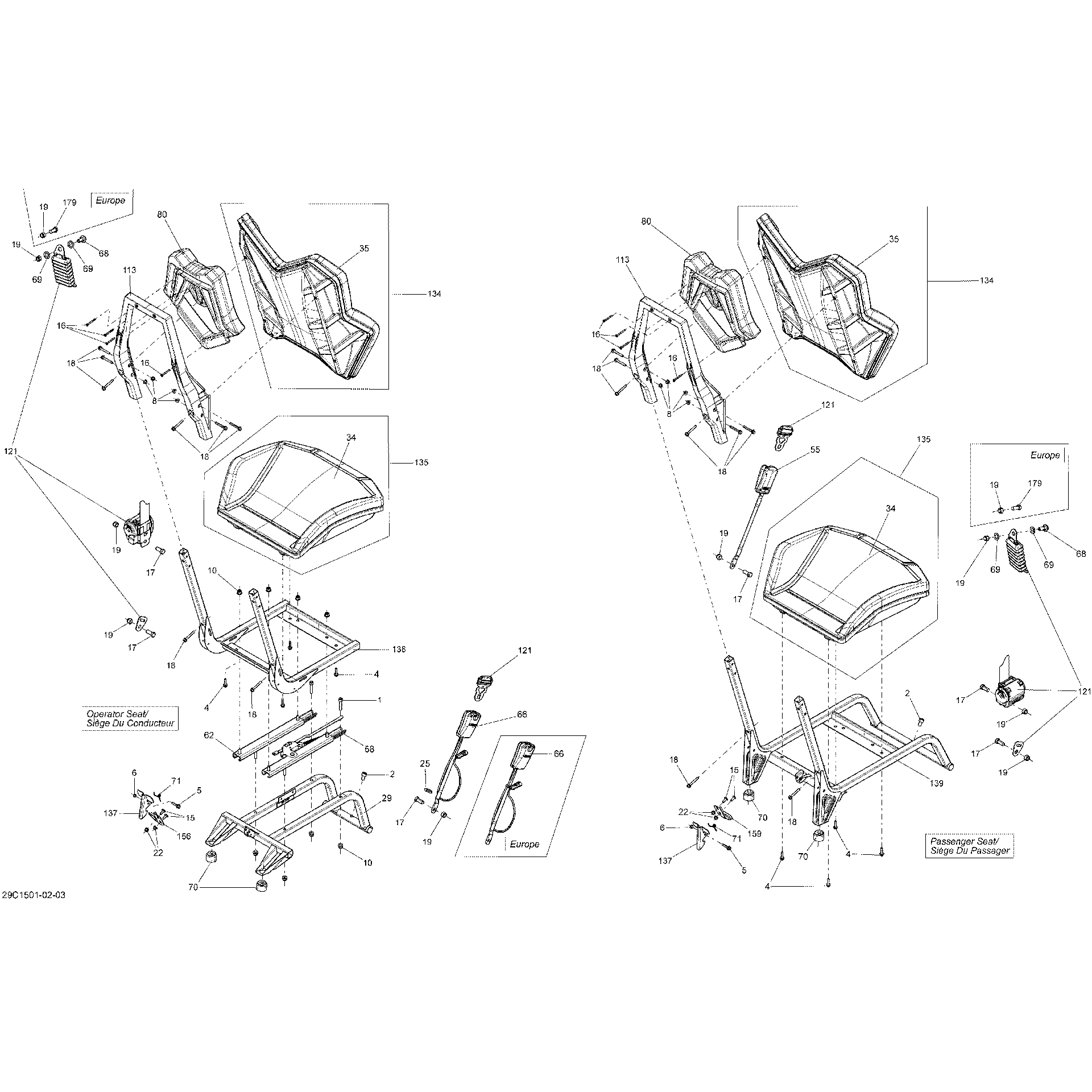 An Image of a Genuine Can-Am Parts Schematic Diagram showing the schematic - SEAT _29C1502
