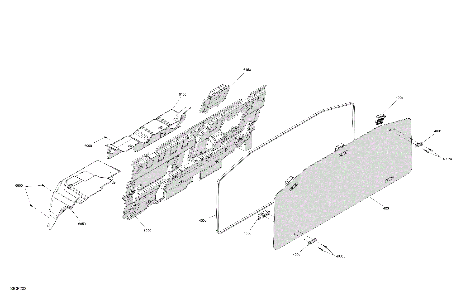 An Image of a Genuine Can-Am Parts Schematic Diagram showing the schematic - ENCLOSURE CAB - BACK WALL
