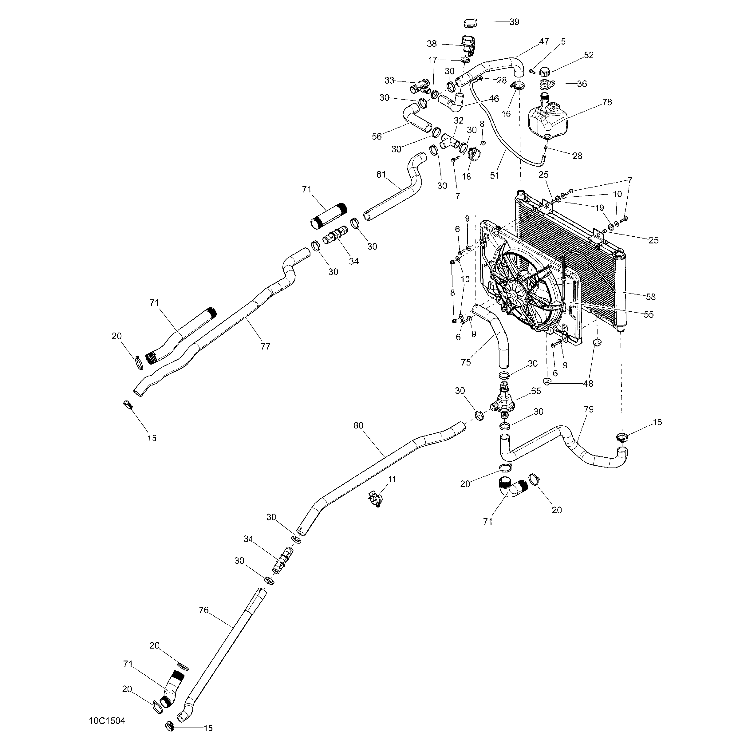 An Image of a Genuine Can-Am Parts Schematic Diagram showing the schematic - COOLING SYSTEM _10C1504