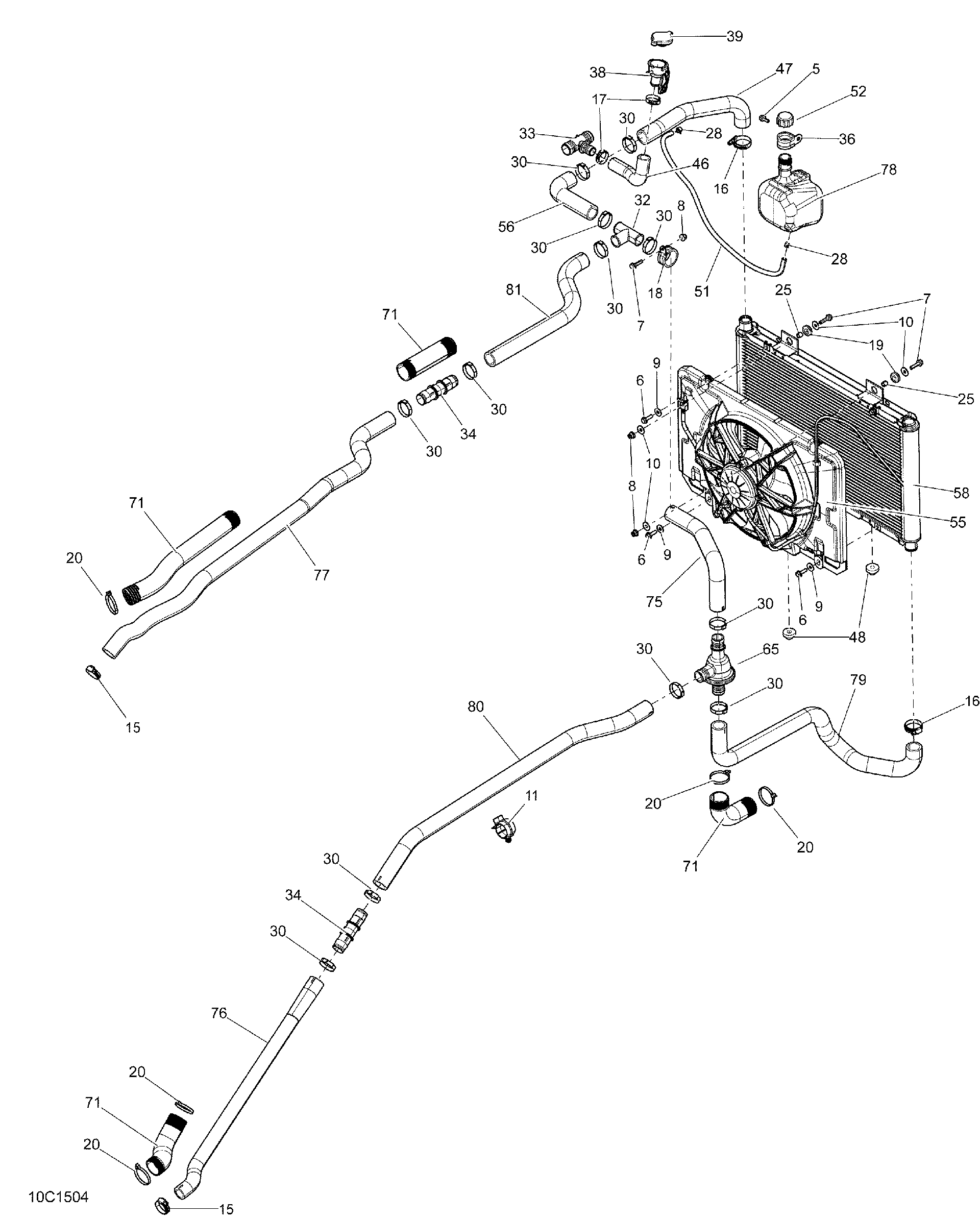 An Image of a Genuine Can-Am Parts Schematic Diagram showing the schematic - COOLING SYSTEM _10C1505