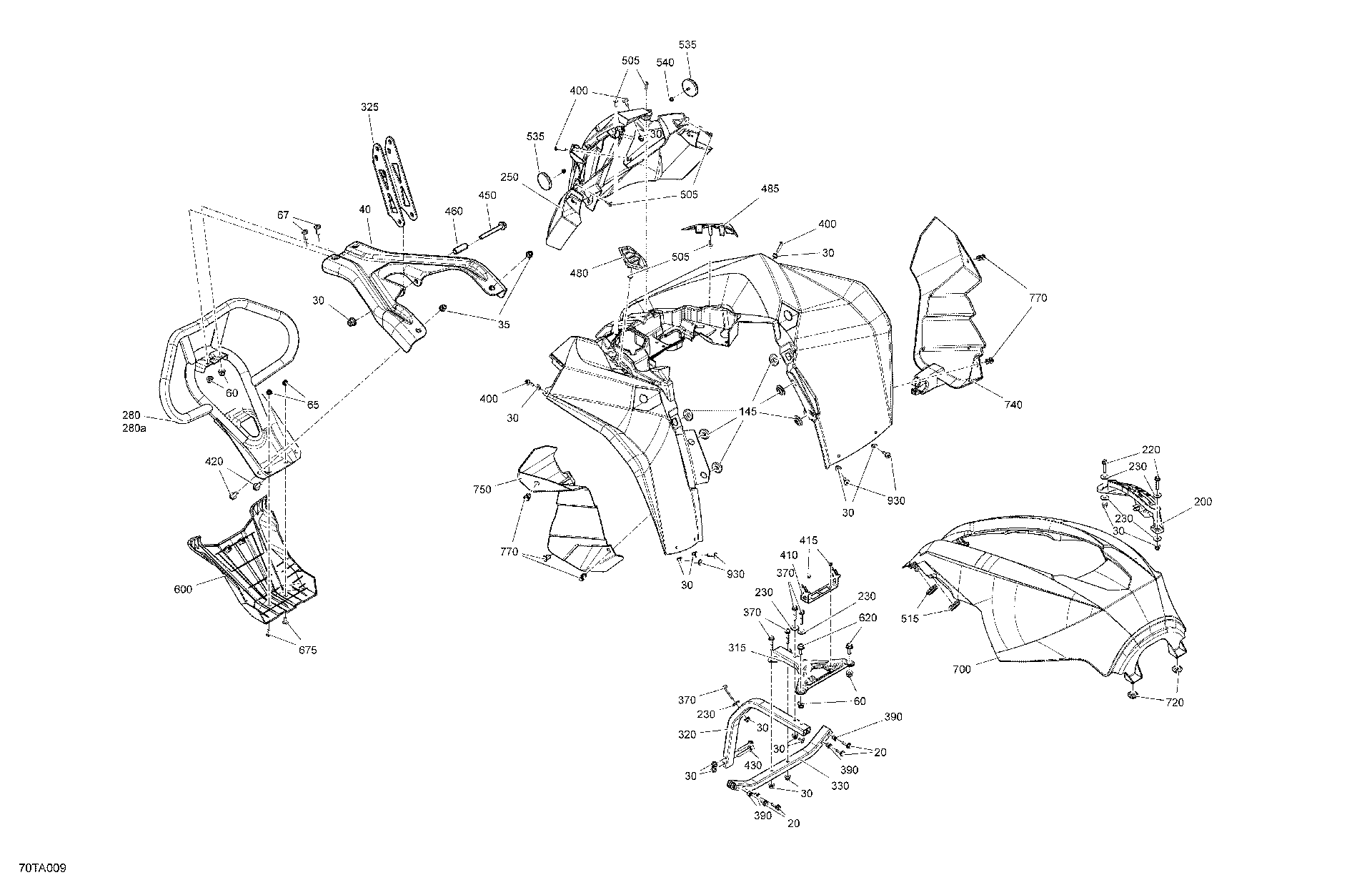 An Image of a Genuine Can-Am Parts Schematic Diagram showing the schematic - BODY - FRONT SECTION
