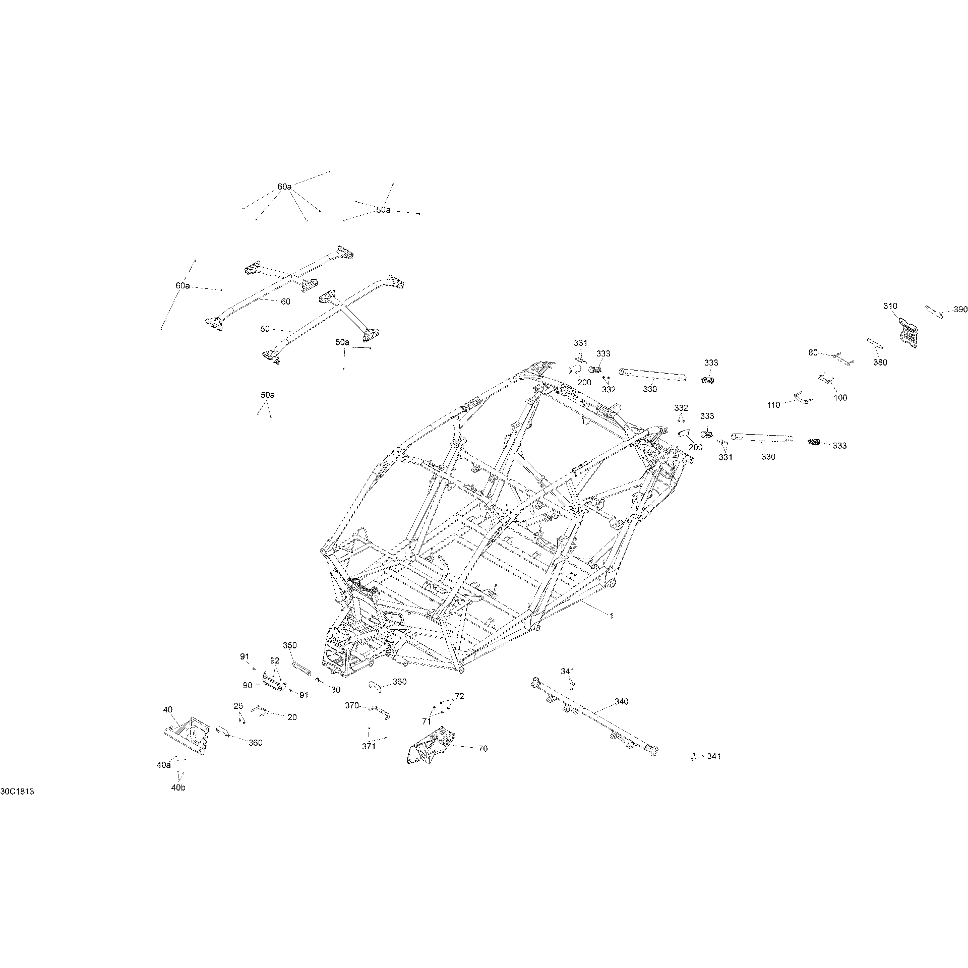 An Image of a Genuine Can-Am Parts Schematic Diagram showing the schematic - FRAME MAVERICK X3 MAX