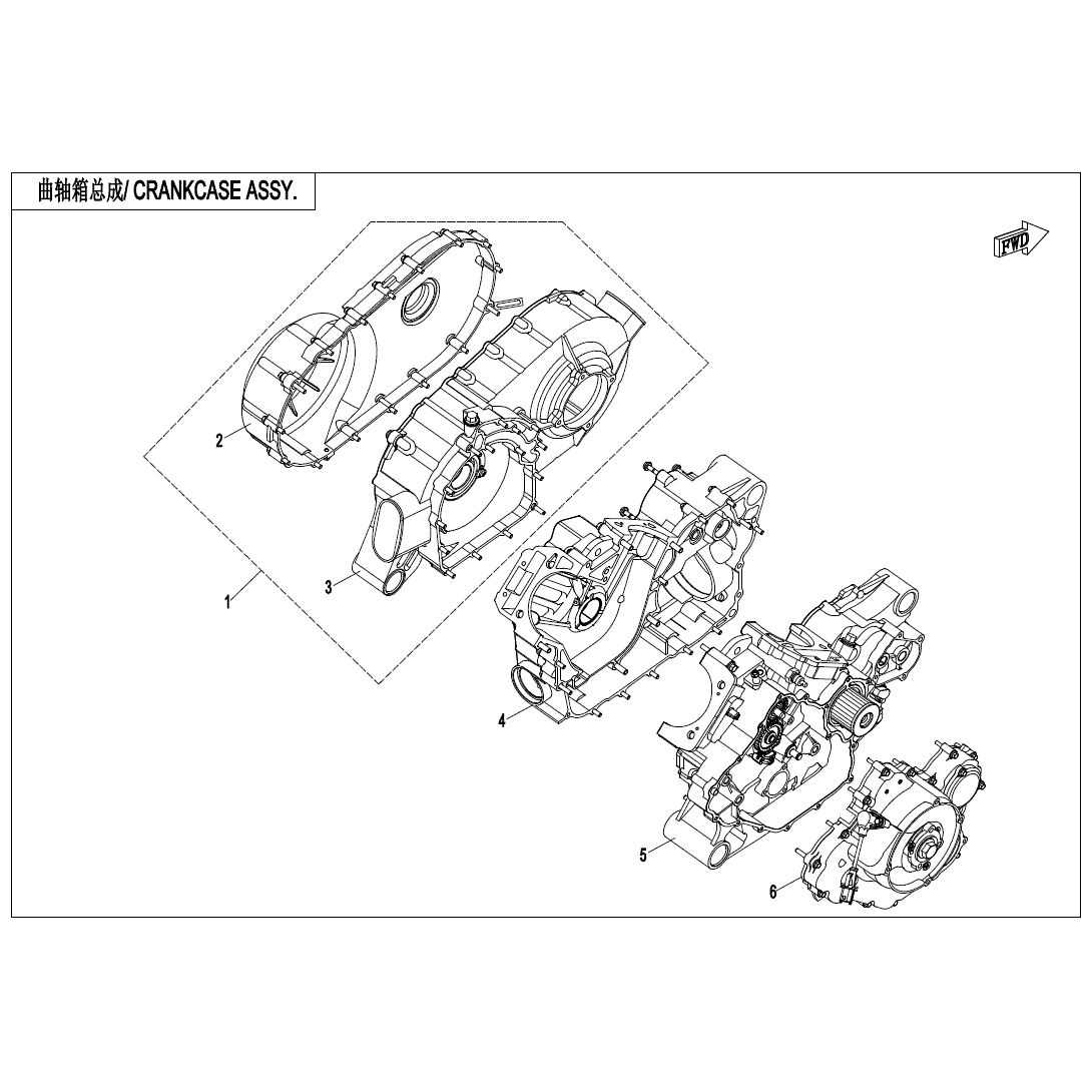 An Image of a Genuine CFMOTO Parts Schematic Diagram showing the schematic - CRANKCASE ASSY. - 2020 CFMOTO ZFORCE 800 EX