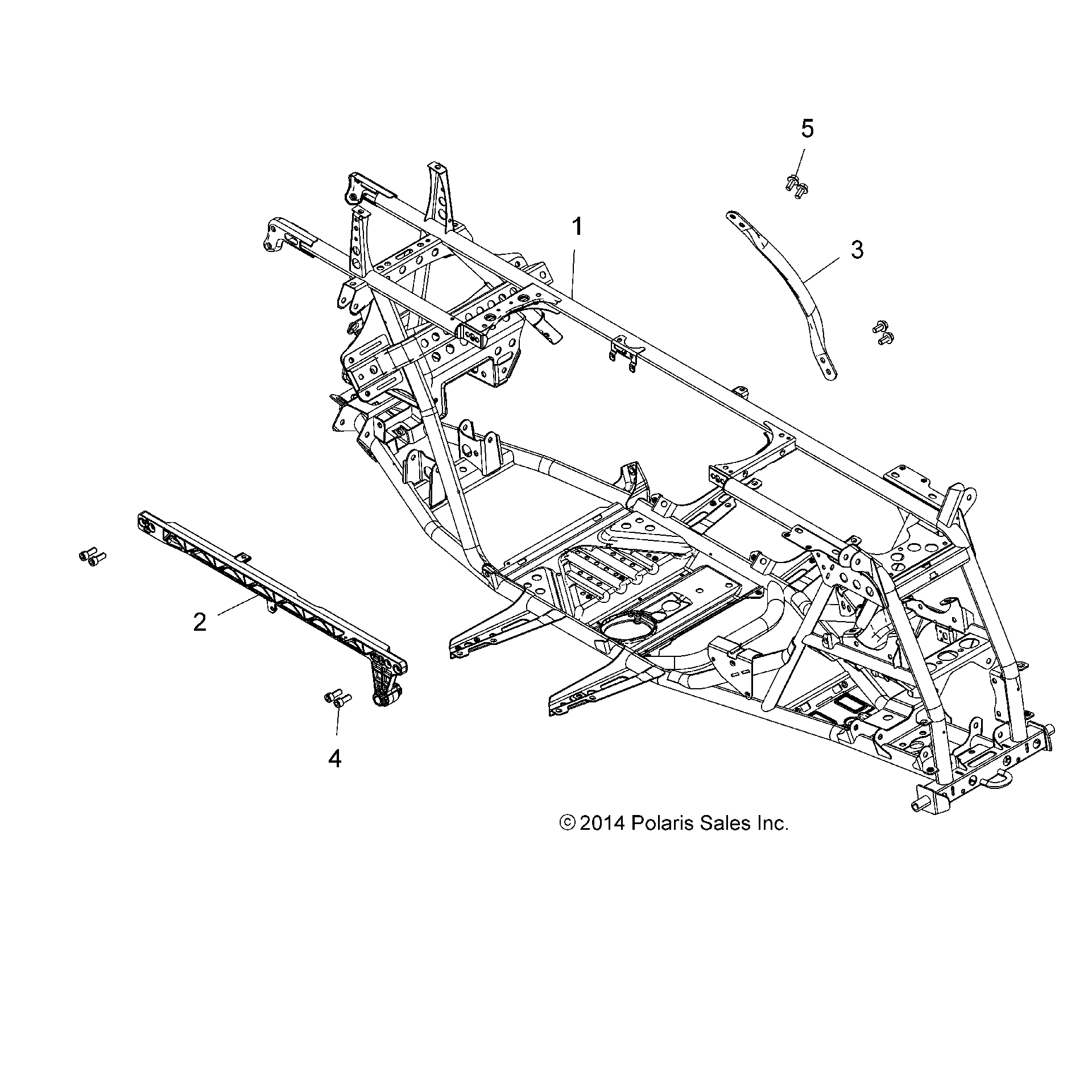 An Image of a Genuine Polaris Parts Schematic Diagram showing the schematic - CHASSIS: MAIN FRAME - 2015 POLARIS SCRAMBLER 850