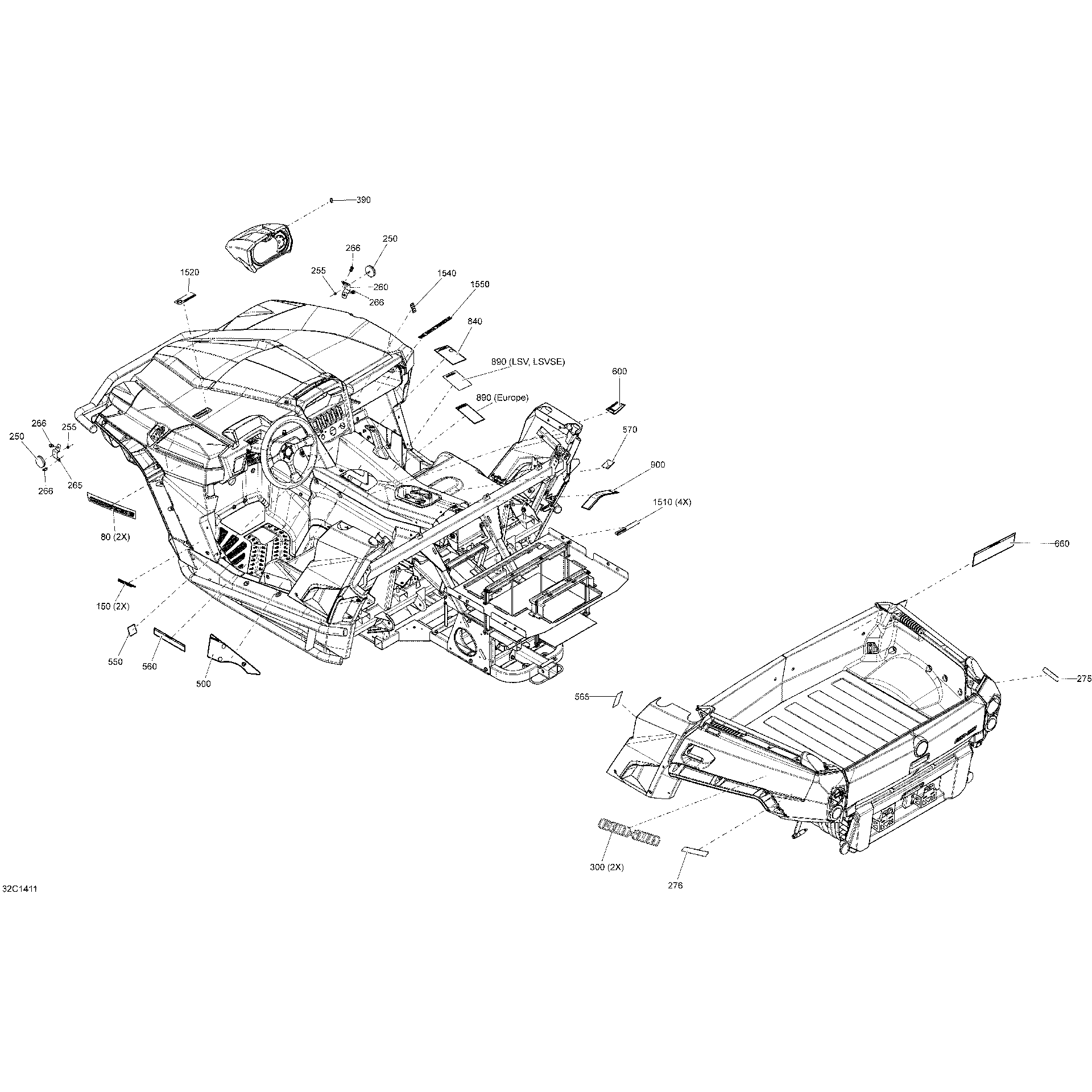 An Image of a Genuine Can-Am Parts Schematic Diagram showing the schematic - DECALS _32C1411