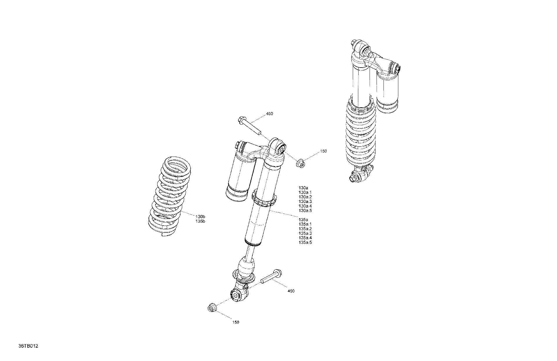An Image of a Genuine Can-Am Parts Schematic Diagram showing the schematic - SUSPENSION - REAR SHOCKS