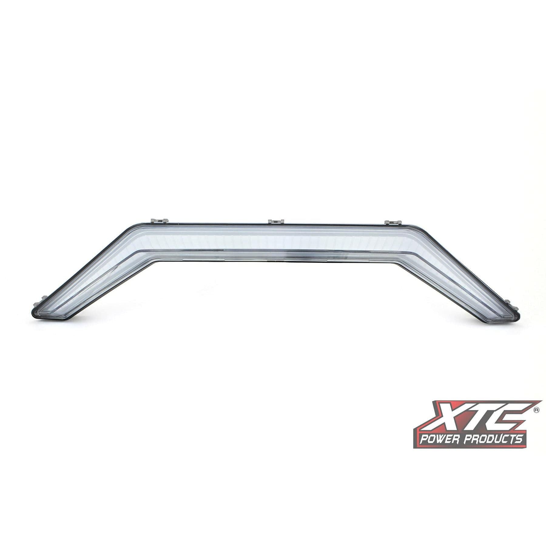 The Front Signature Light Pol by XTC Power features a sharply angled, boomerang-like clear LED light bar, shown on a white background with the XTC Power Products logo in the bottom right corner.