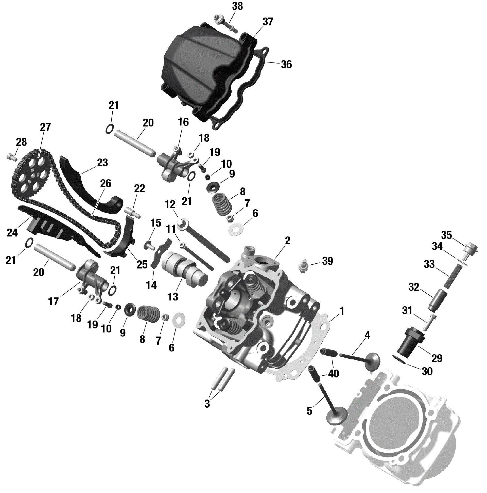 An Image of a Genuine Can-Am Parts Schematic Diagram showing the schematic - ROTAX - FRONT CYLINDER HEAD