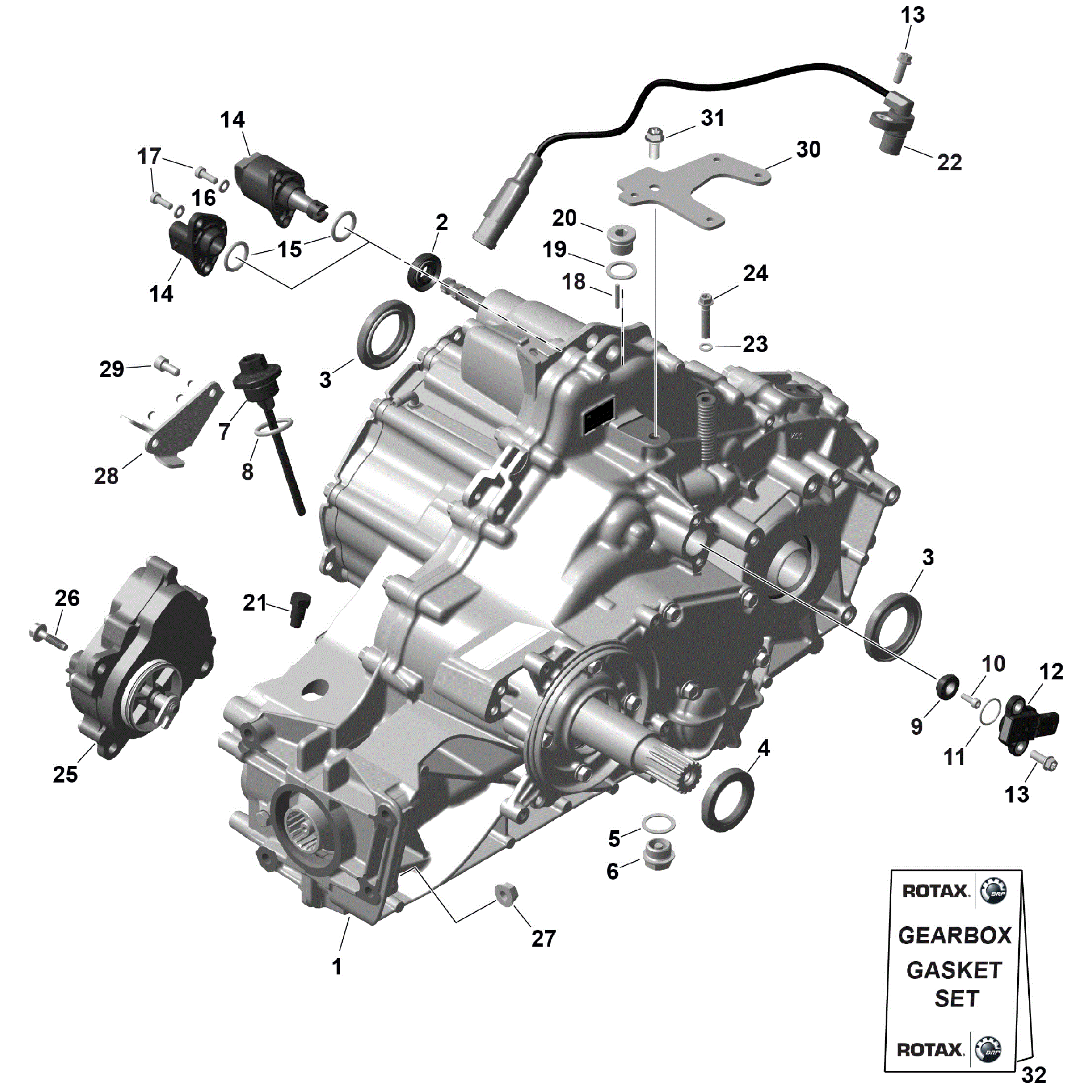 An Image of a Genuine Can-Am Parts Schematic Diagram showing the schematic - ROTAX - GEARBOX
