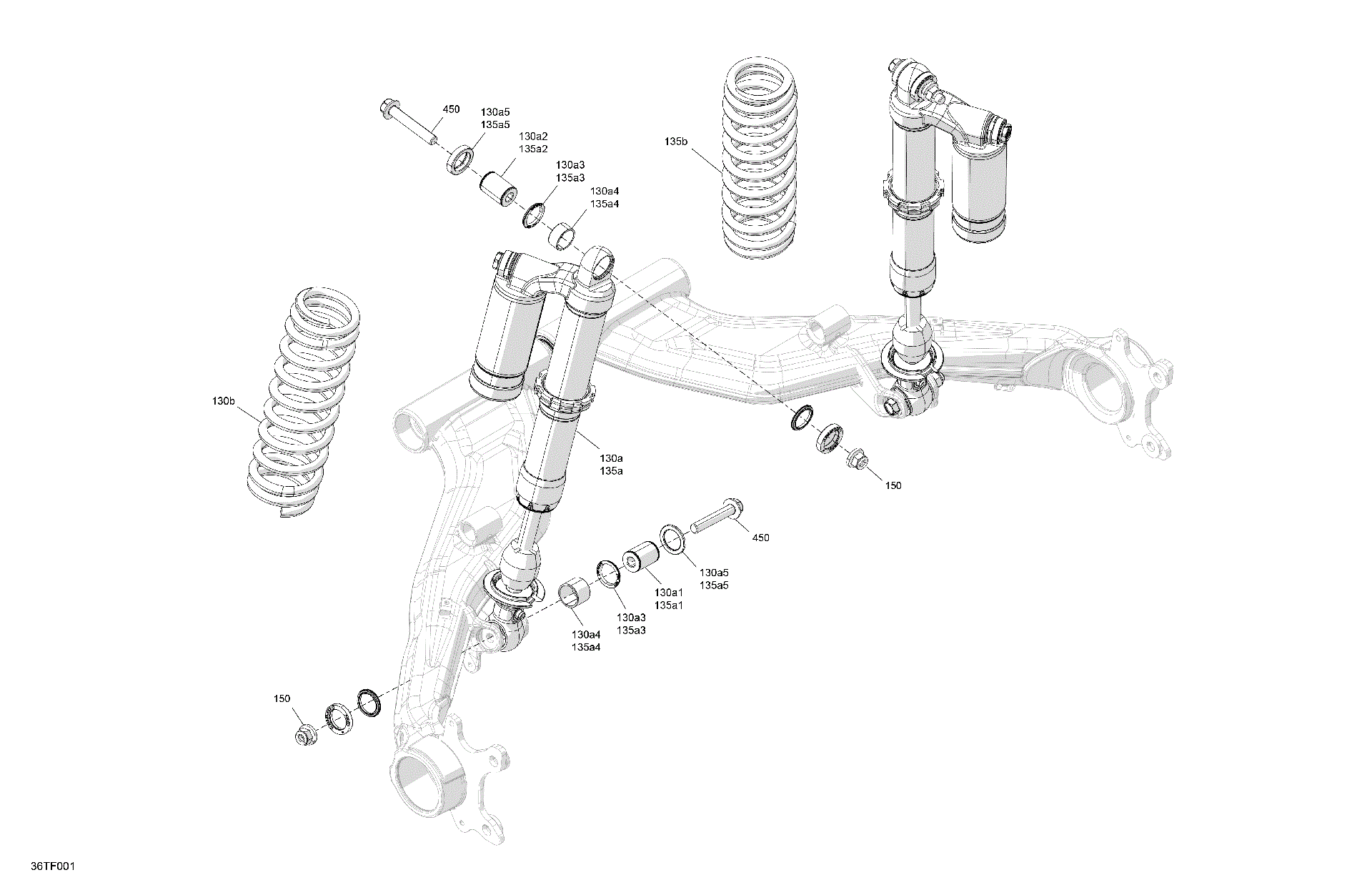 An Image of a Genuine Can-Am Parts Schematic Diagram showing the schematic - SUSPENSION - REAR SHOCKS