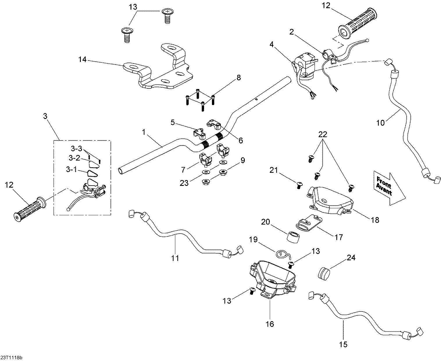 An Image of a Genuine Can-Am Parts Schematic Diagram showing the schematic - HANDLEBAR