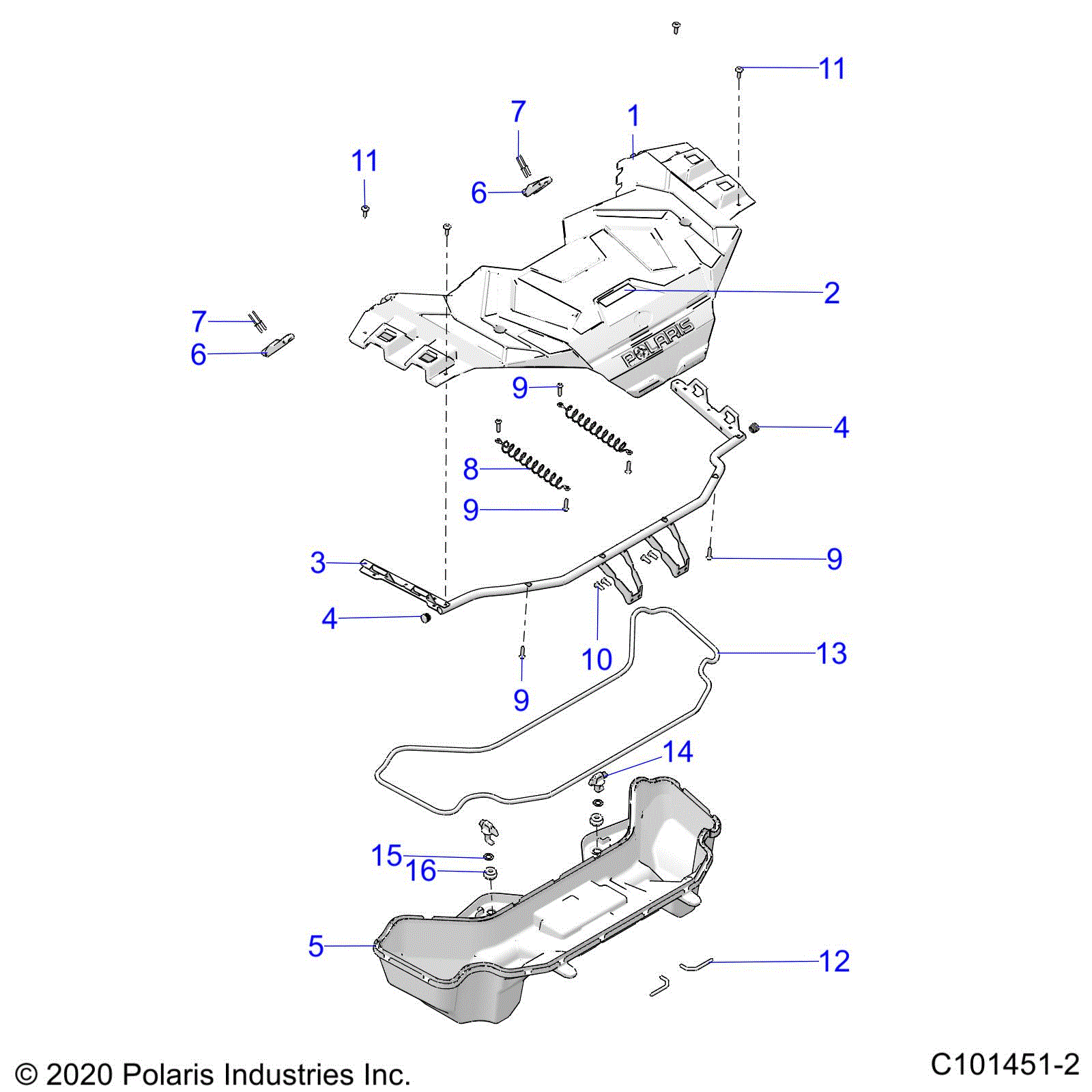 An Image of a Genuine Polaris Parts Schematic Diagram showing the schematic - BODY: FRONT RACK - 2025 POLARIS SPORTSMAN 850 EPS 48"