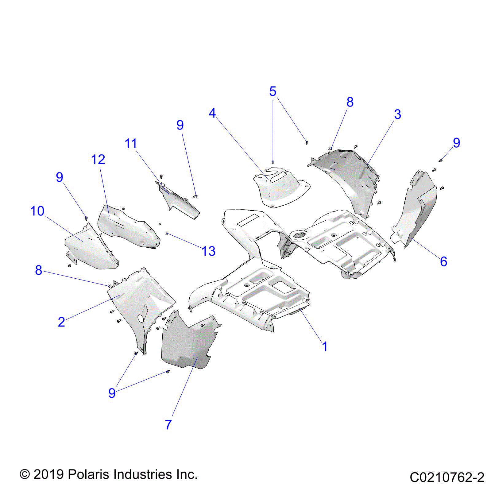 An Image of a Genuine Polaris Parts Schematic Diagram showing the schematic - BODY: FRONT CAB and SIDE PANELS - 2021 POLARIS SPORTSMAN TOURING 850 48"