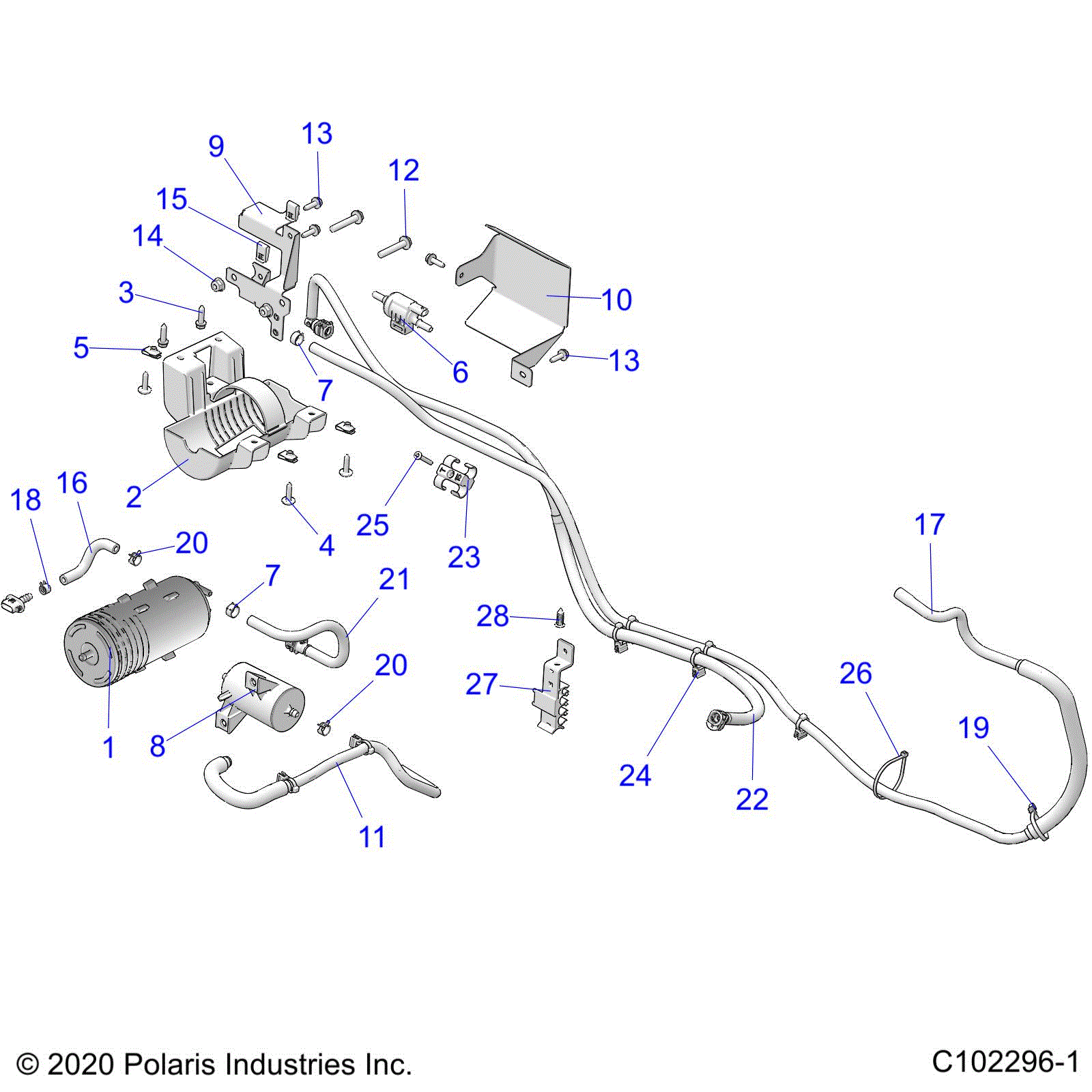 An Image of a Genuine Polaris Parts Schematic Diagram showing the schematic - BODY: FUEL TANK EVAP - 2021 POLARIS SPORTSMAN 570 TRAIL