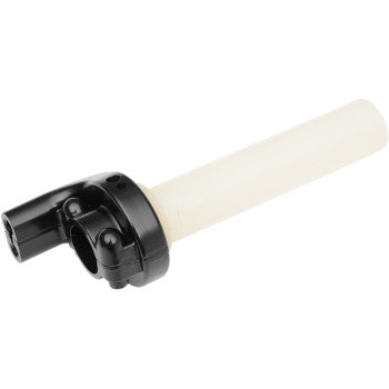 The Gunner Gasser Throttle Four Stroke by Tmv is a plastic throttle tube with a white cylindrical grip and black mounting end for pulley-type operation, displayed against a plain white background.