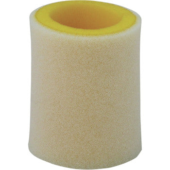 The Kawasaki - Arctic Cat Foam Air Filter by No Toil is a cylindrical yellow and beige filter with a hollow center for efficient particulate removal in air filtration systems.