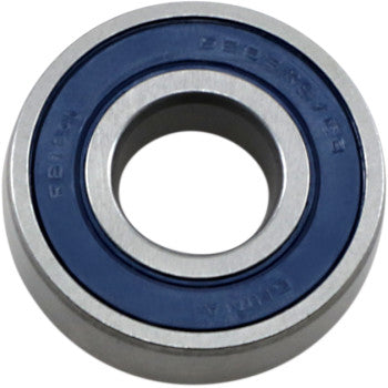 A close-up of the Wheel Bearing Double Seal 17x40x12 by Parts Unlimited, featuring a metal build with a blue inner seal for reducing friction in mechanical parts.