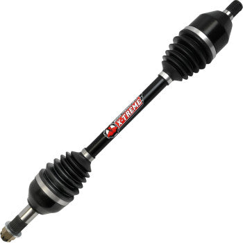 Heavy-duty Polaris General front axle with black rubber boots and X-Treme branding on steel shaft.