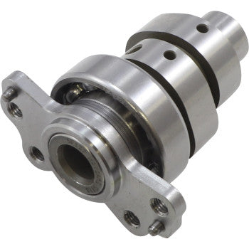 A close-up of the Yamaha Camshaft Single Cam Stage 1 by Hot Cams, featuring machined surfaces and multiple attachment holes. This performance cam enhances power gain and throttle response in internal combustion engines.