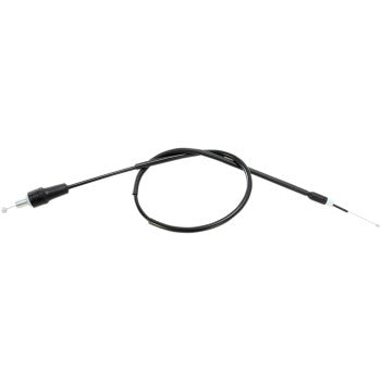 The Yamaha Black Vinyl Throttle Cable 31 5/8" by Moose Offroad is shown coiled in a loose loop on a white background, featuring metal ends, a black PVC outer jacket, and a steel inner casing.