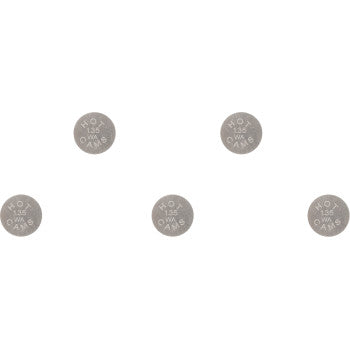 The Valve Shim 9.48 x 1.35 5 pack by Hot Cams includes five small, round metal discs—perfect as replacement shims for valve shim kits or as a convenient shim refill option.