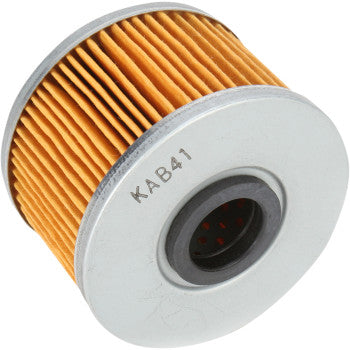 The Honda Oil Filter by Emgo features a cylindrical design with yellow accordion-style paper pleats, metal end caps, and code KAB41 on top—engineered from quality materials to help extend engine life.