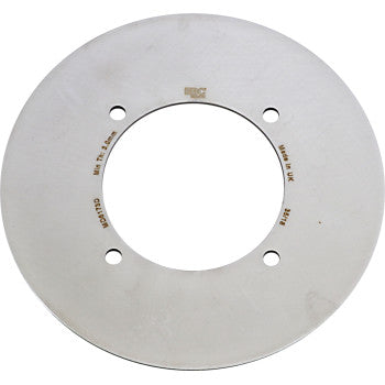 The Arctic Cat - Kymco ATV UTV Brake Rotor by Ebc is a round, flat steel disc with a large center hole, four evenly spaced smaller holes, and engraved text near the holes on its durable surface.