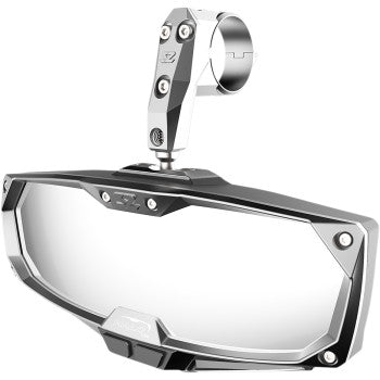 Halo R Rear View Mirror with LED Cabin Light Rectangle Silver with Silver Bezel 1.75" ROPS by Seizmik