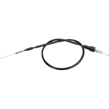 The Yamaha Black Vinyl Throttle Cable 30" by Moose Offroad features a steel inner casing and black PVC jacket, ideal for motorcycles or bicycles, shown coiled in a loose loop against a white background.