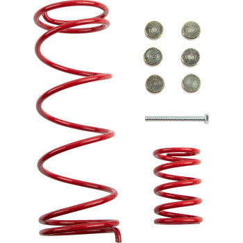 The CF Moto Clutch Kit by Epi, featuring large and small red coil springs, six round metal washers, and a metal screw for improved ATV/UTV acceleration, is arranged on a white background.
