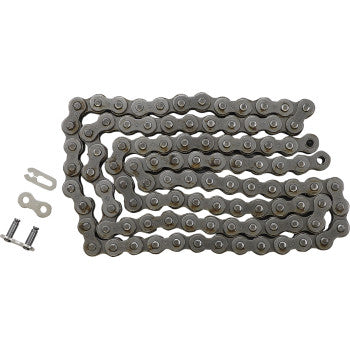 The 520 HDR Competition Chain Steel 100 Links by JT Chains is displayed flat with its master link and two pins on a white background, similar to those used on superbikes.