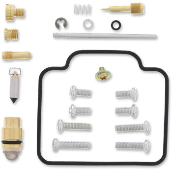 The Arctic Cat Carburetor Repair Kit by Moose Offroad includes screws, jets, a needle valve, springs, NBR rubber O-rings, and fuel-resistant gaskets, all displayed on a white surface.