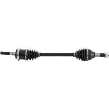 The Can Am Axle Kit Complete 8 Ball Extreme Duty Front Right Commander by All Balls is a black automotive drive shaft with rubber boots, metal joints, and precision ball bearings for smooth power transfer in your vehicle’s drivetrain.