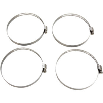 Four Clamp Hose Stainless Steel 58-83 mm by Moose Offroad arranged in a grid on a white background—each circular with a screw-tightening mechanism, ideal for motorcycle use. Set includes 4 packs.