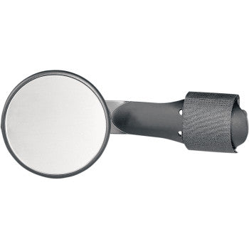 The Mirror Side View Round Black Each by Parts Unlimited features a black handle and adjustable strap for universal fit, making inspection and repair of hard-to-see areas easy.