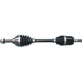 Heavy-duty black steel Suzuki KingQuad front left and right CV axle kit with rubber boots.
