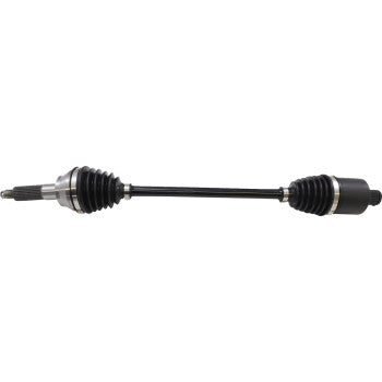 The Polaris Axle Kit Complete Super Duty Rear Left & Right by Epi features a black steel shaft with rubber boots, a metal joint on the left, and a cylindrical end on the right. It’s an OEM replacement, shown isolated on a white background.