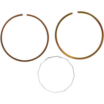Three metallic Yamaha Ring Set by Prox parts are shown: two large, brownish rings with gaps side by side above a smaller, thin, twelve-sided ring—high-quality OEM parts made in Japan.