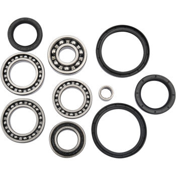 The Arctic Cat - Kymco Differential Bearing Seal Kit Front & Rear by Moose Offroad features EMQ quality bearings and black rubber seals, neatly arranged, ideal for high-speed use or differential service kits.
